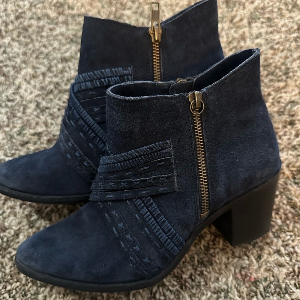 Naughty Monkey Blue Suede Western Style Ankle Boots with a 1.75 in heel